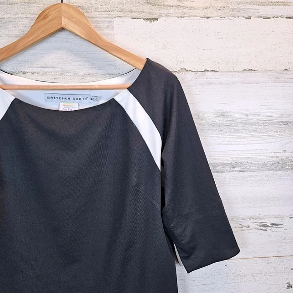 Gretchen Scott Jersey Tee Topper Medium Black 3/4 Sleeves Sporty Athleisure Golf - Picture 13 of 16